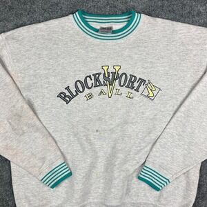 Oneita Sweatshirt Mens XL Gray Blocksport Vintage Crewneck Striped Trim Retro‎